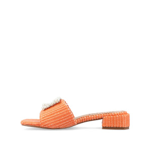 JUSTINA HEELED SANDALS IN FAUX RAFFLA - Orange Faux Raffia