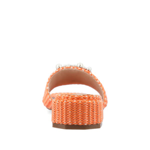 JUSTINA HEELED SANDALS IN FAUX RAFFLA - Orange Faux Raffia