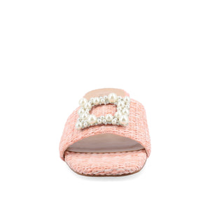 JUSTINA HEELED SANDALS IN FAUX RAFFLA - Pink Faux Raffia
