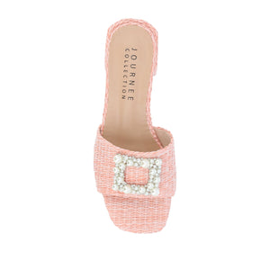 JUSTINA HEELED SANDALS IN FAUX RAFFLA - Pink Faux Raffia