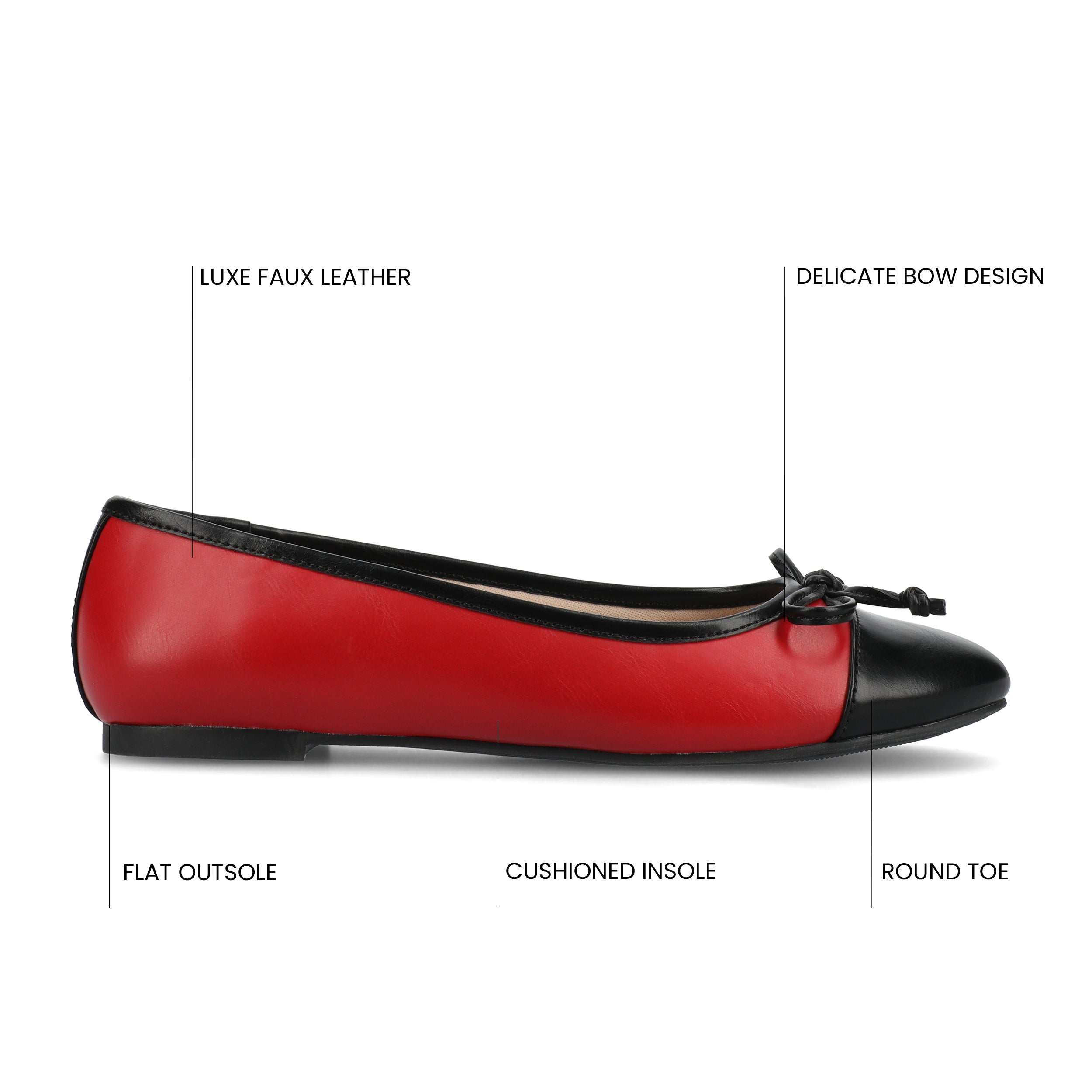 KAIAH CAPTOE BALLET FLATS IN VEGAN LEATHER - Red
