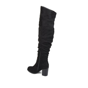 KAISON THIGH HIGH BOOTS IN X-WIDE CALF - Black Faux Suede