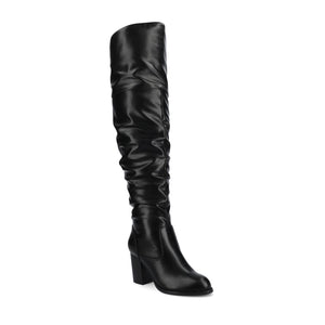 KAISON THIGH HIGH BOOTS IN FAUX SUEDE - Black PU