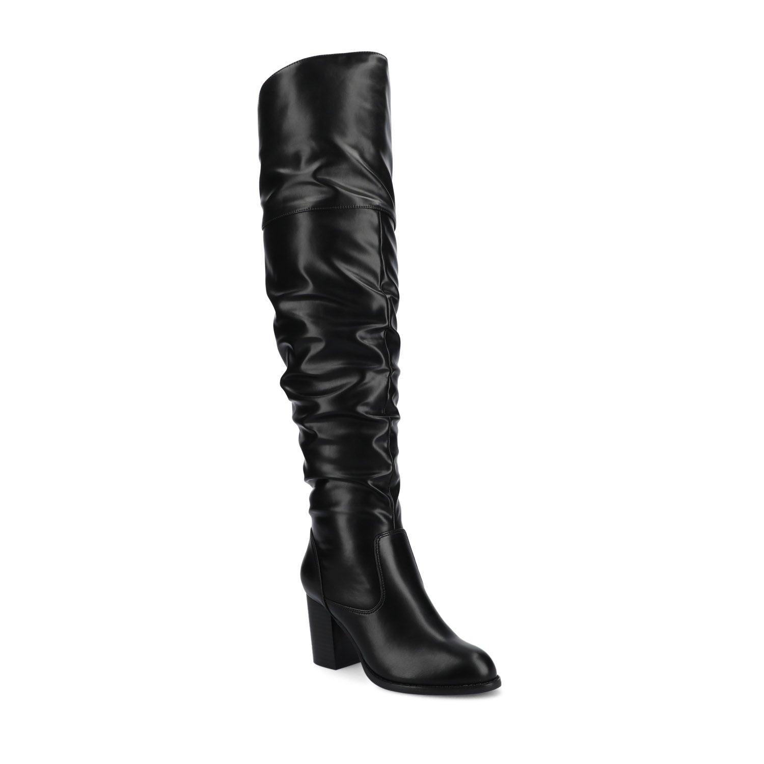 KAISON THIGH HIGH BOOTS IN X-WIDE CALF - Black PU