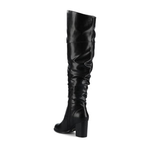 KAISON THIGH HIGH BOOTS IN WIDE CALF - Black PU