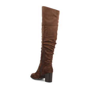 KAISON THIGH HIGH BOOTS IN WIDE CALF - Chocolate Suede
