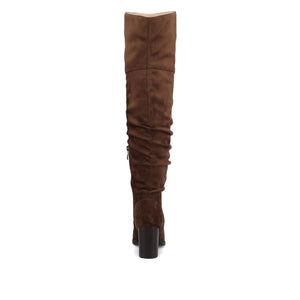 KAISON THIGH HIGH BOOTS IN FAUX SUEDE - Chocolate Suede