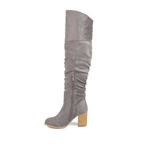 KAISON THIGH HIGH BOOTS IN FAUX SUEDE - Grey Faux Suede