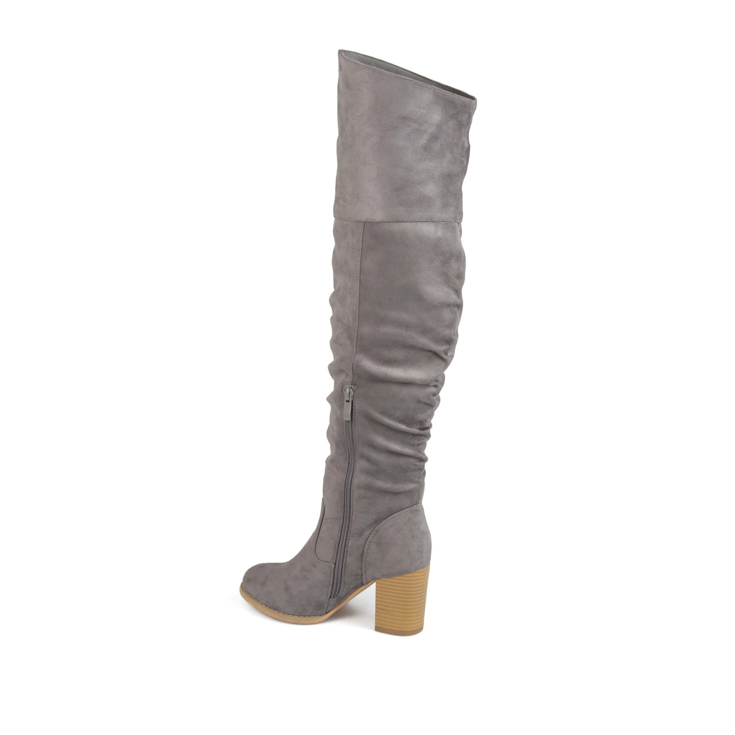 KAISON THIGH HIGH BOOTS IN WIDE CALF - Grey Faux Suede