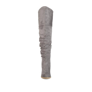 KAISON THIGH HIGH BOOTS IN WIDE CALF - Grey Faux Suede