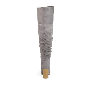 KAISON THIGH HIGH BOOTS IN WIDE CALF - Grey Faux Suede