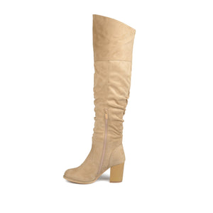KAISON THIGH HIGH BOOTS IN WIDE CALF - Stone Faux Suede