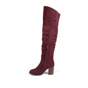 KAISON THIGH HIGH BOOTS IN WIDE CALF - Wine Faux Suede