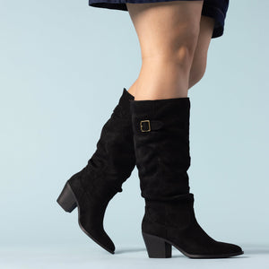 KALEAH KNEE HIGH SLOUCHY BOOT IN WIDE CALF - Black
