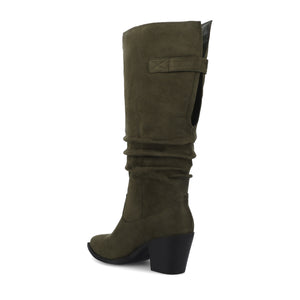 KALEAH KNEE HIGH SLOUCHY BOOT IN WIDE CALF - Olive Suede