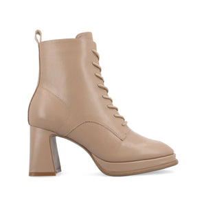 KALINDI LACE-UP BOOTIES IN WIDE - Taupe PU