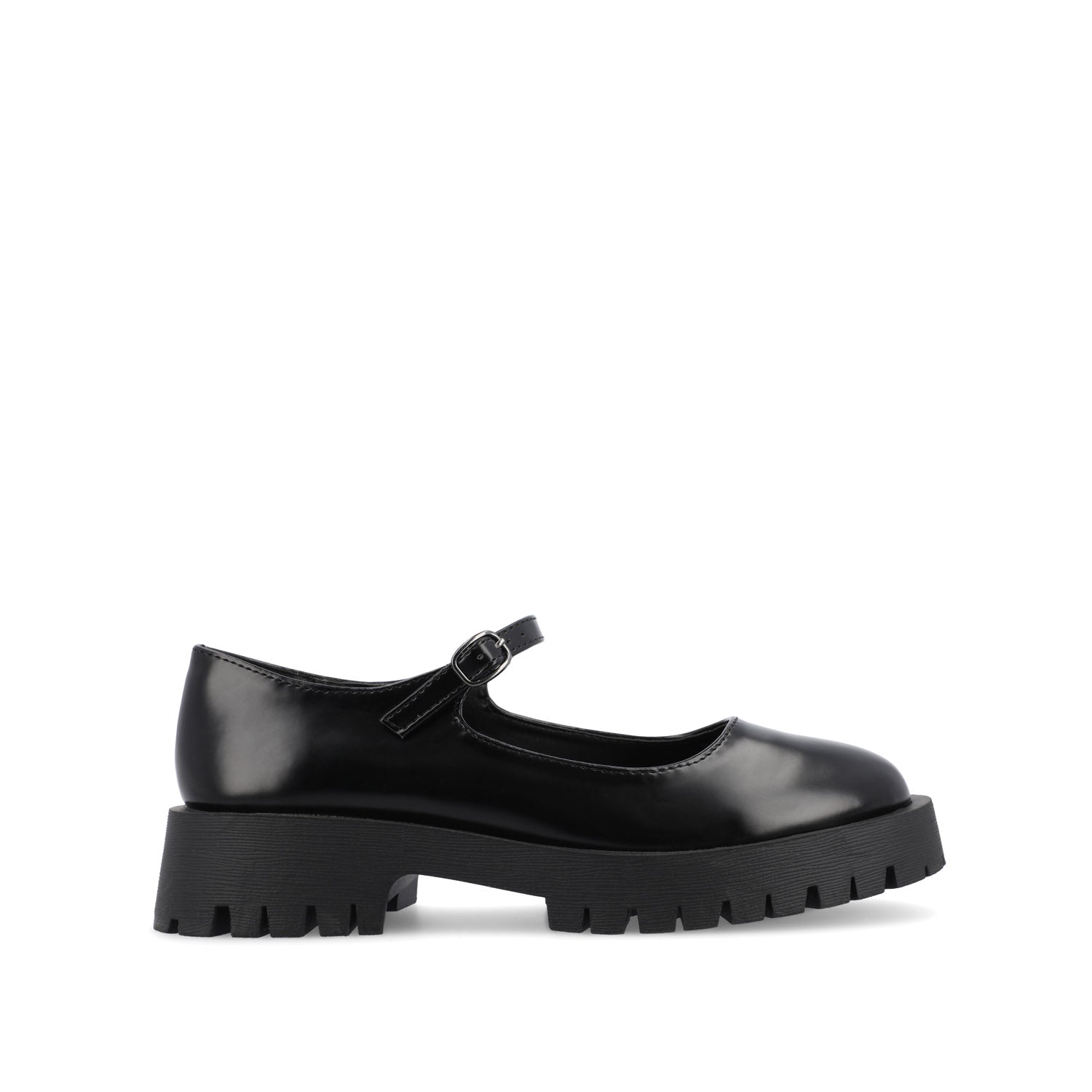 KAMIE LUG SOLE MARY JANE FLATS IN WIDE - Black PU