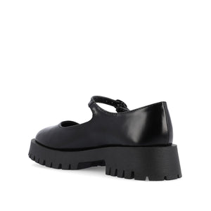 KAMIE LUG SOLE MARY JANE FLATS IN WIDE - Black PU