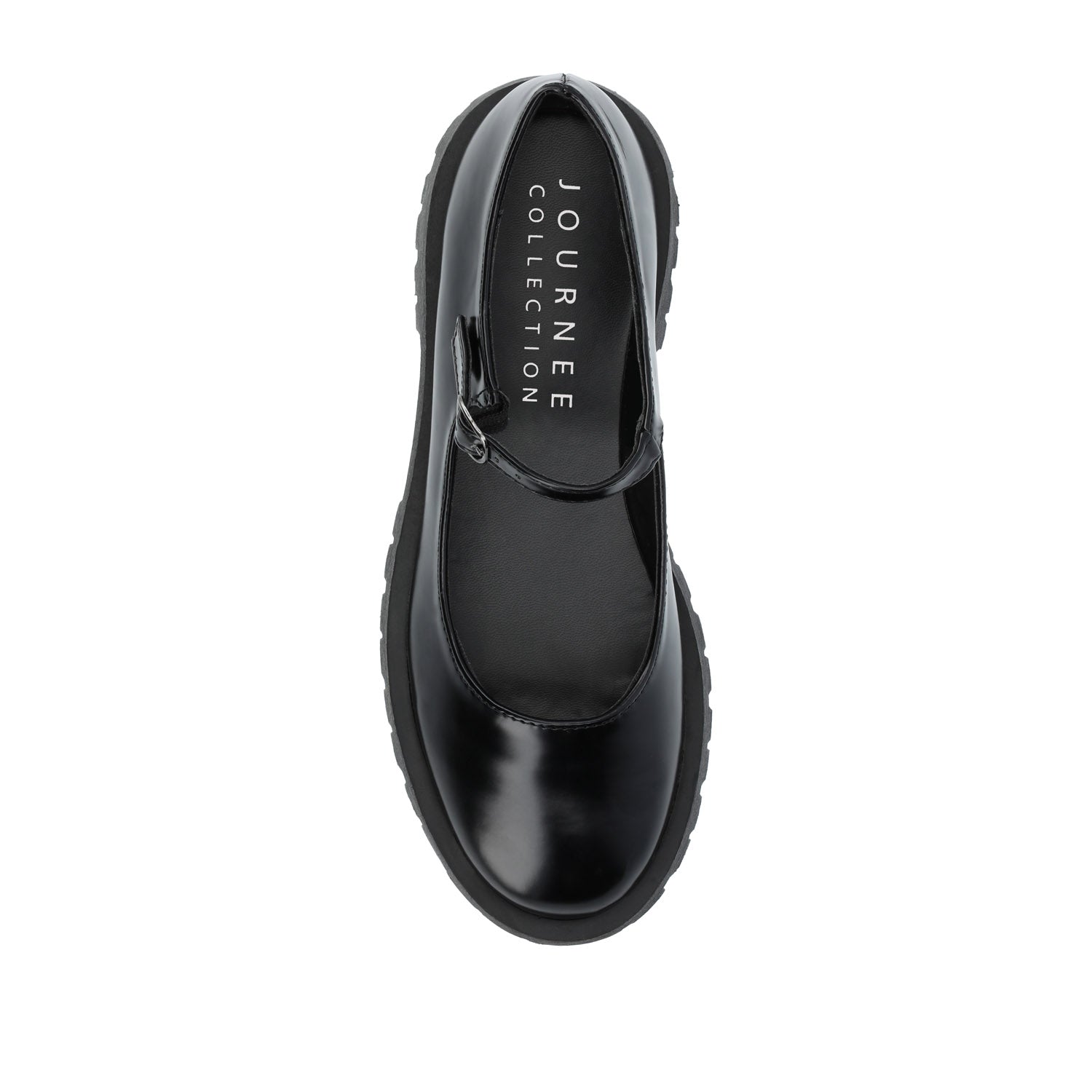 KAMIE LUG SOLE MARY JANE FLATS IN WIDE - Black Patent