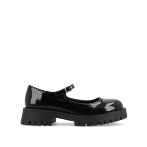 KAMIE LUG SOLE MARY JANE FLATS IN WIDE - Black Patent