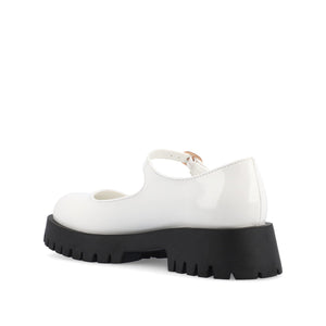 KAMIE LUG SOLE MARY JANE FLATS IN WIDE - White Patent