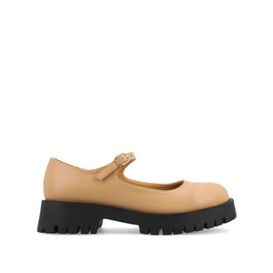 KAMIE LUG SOLE MARY JANE FLATS IN WIDE - Tan PU