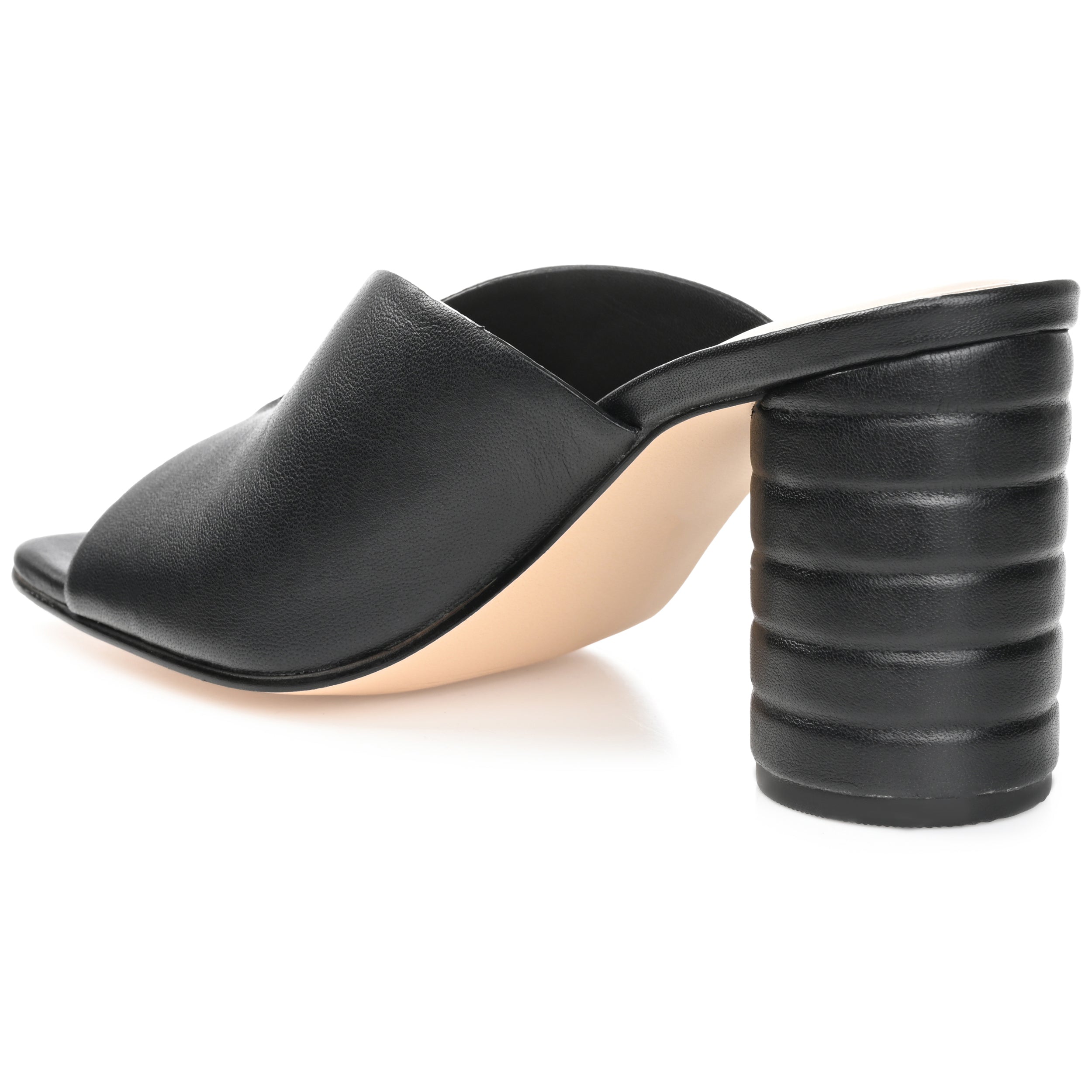 KARAH BLOCK HEELED MULES IN LEATHER - Black