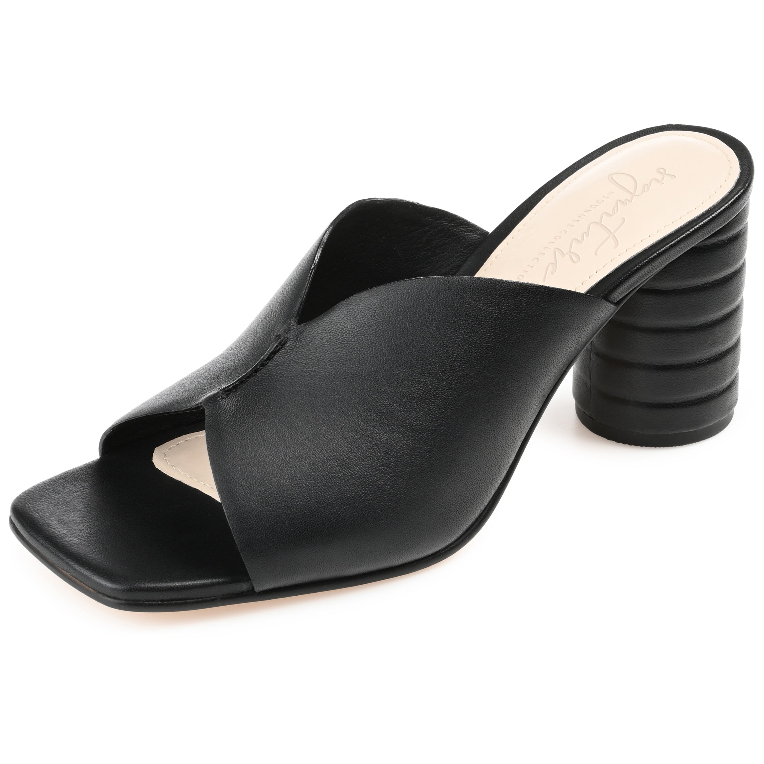 KARAH BLOCK HEELED MULES IN LEATHER - Black