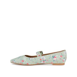 KARISSA MARY JANE FLATS IN FAUX SUEDE - Green Floral Fabric