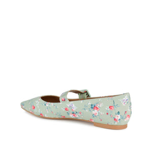 KARISSA MARY JANE FLATS IN FAUX SUEDE - Green Floral Fabric
