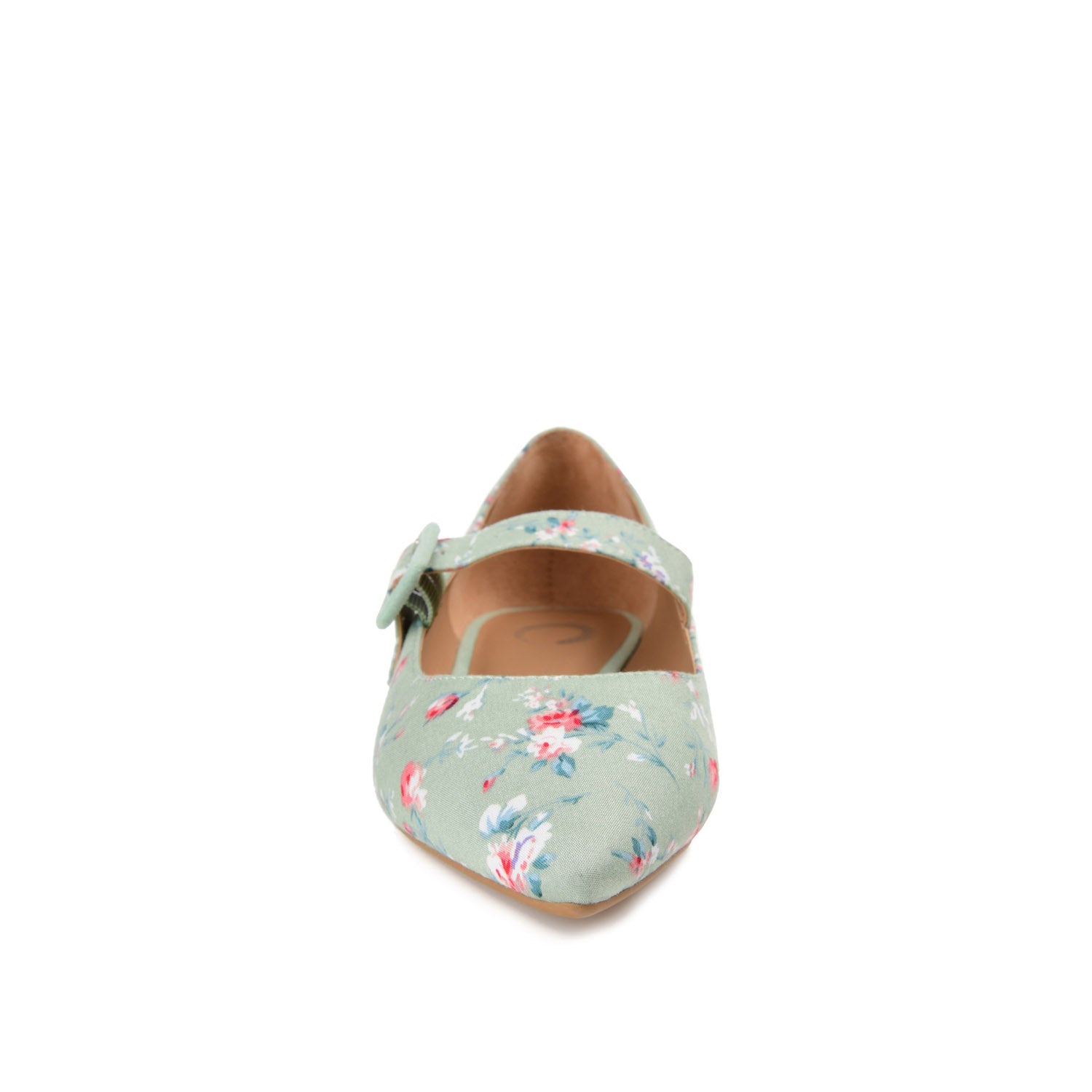 KARISSA MARY JANE FLATS IN FAUX SUEDE - Green Floral Fabric