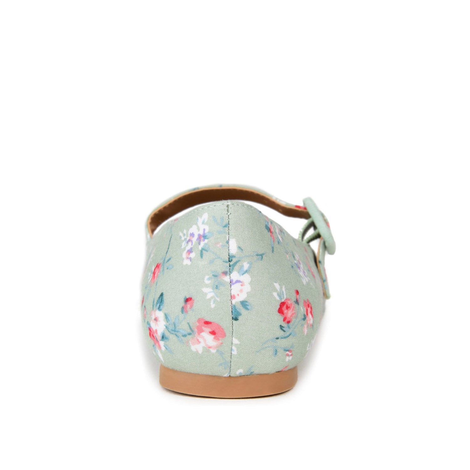 KARISSA MARY JANE FLATS IN FAUX SUEDE - Green Floral Fabric