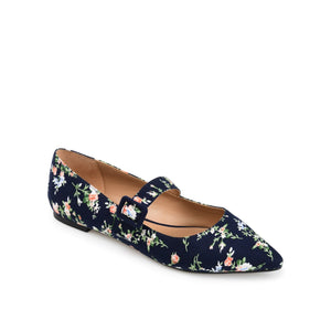 KARISSA MARY JANE FLATS IN FAUX SUEDE - Navy Floral Fabric