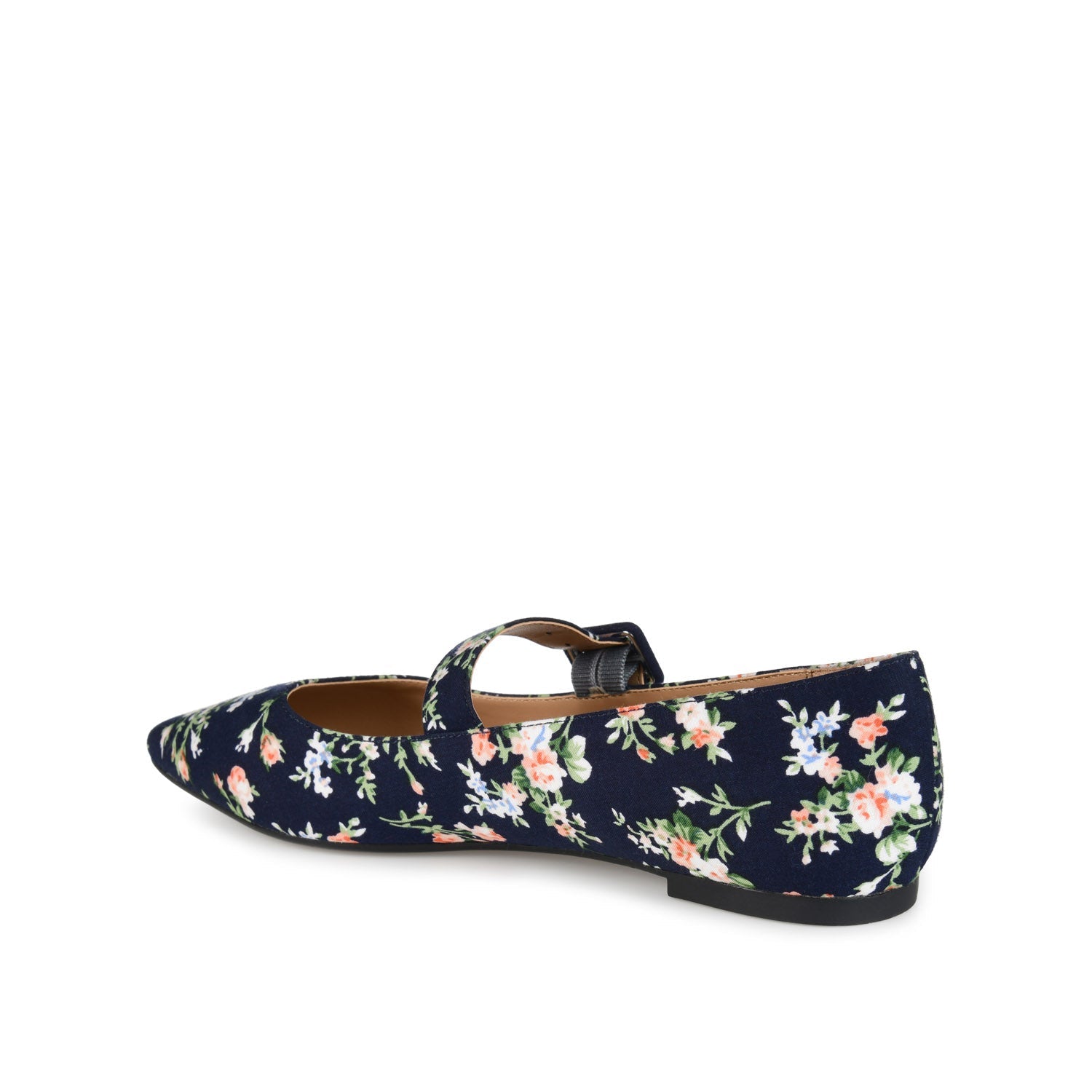 KARISSA MARY JANE FLATS IN FAUX SUEDE - Navy Floral Fabric