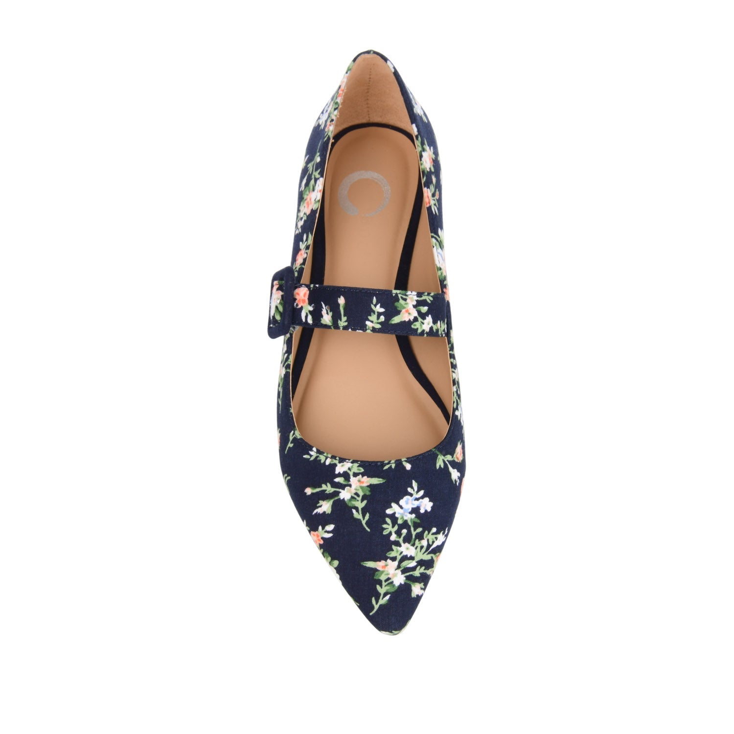 KARISSA MARY JANE FLATS IN FAUX SUEDE - Navy Floral Fabric