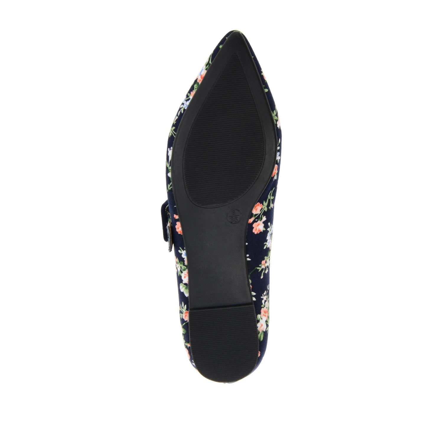 KARISSA MARY JANE FLATS IN FAUX SUEDE - Navy Floral Fabric