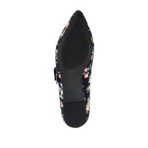 KARISSA MARY JANE FLATS IN FAUX SUEDE - Navy Floral Fabric