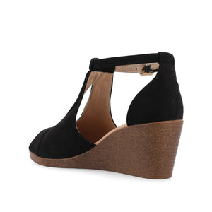 KEDZIE WEDGE HEELED SANDALS IN WIDE - Black Faux Suede