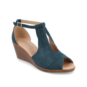 KEDZIE WEDGE HEELED SANDALS IN FAUX SUEDE - Blue Faux Suede
