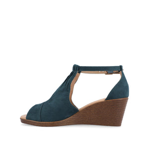 KEDZIE WEDGE HEELED SANDALS IN WIDE - Blue Faux Suede