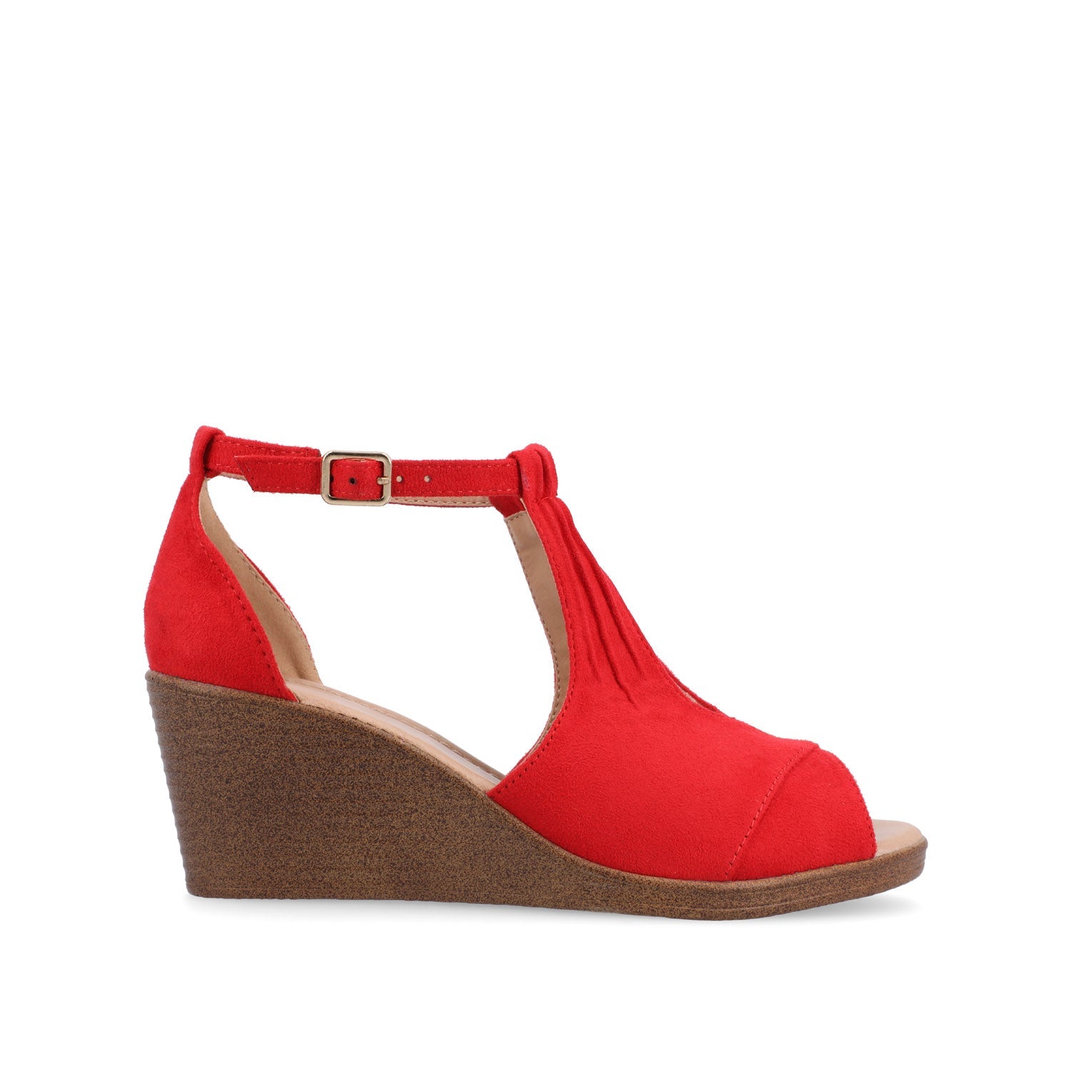 KEDZIE WEDGE HEELED SANDALS IN FAUX SUEDE - Red Faux Suede