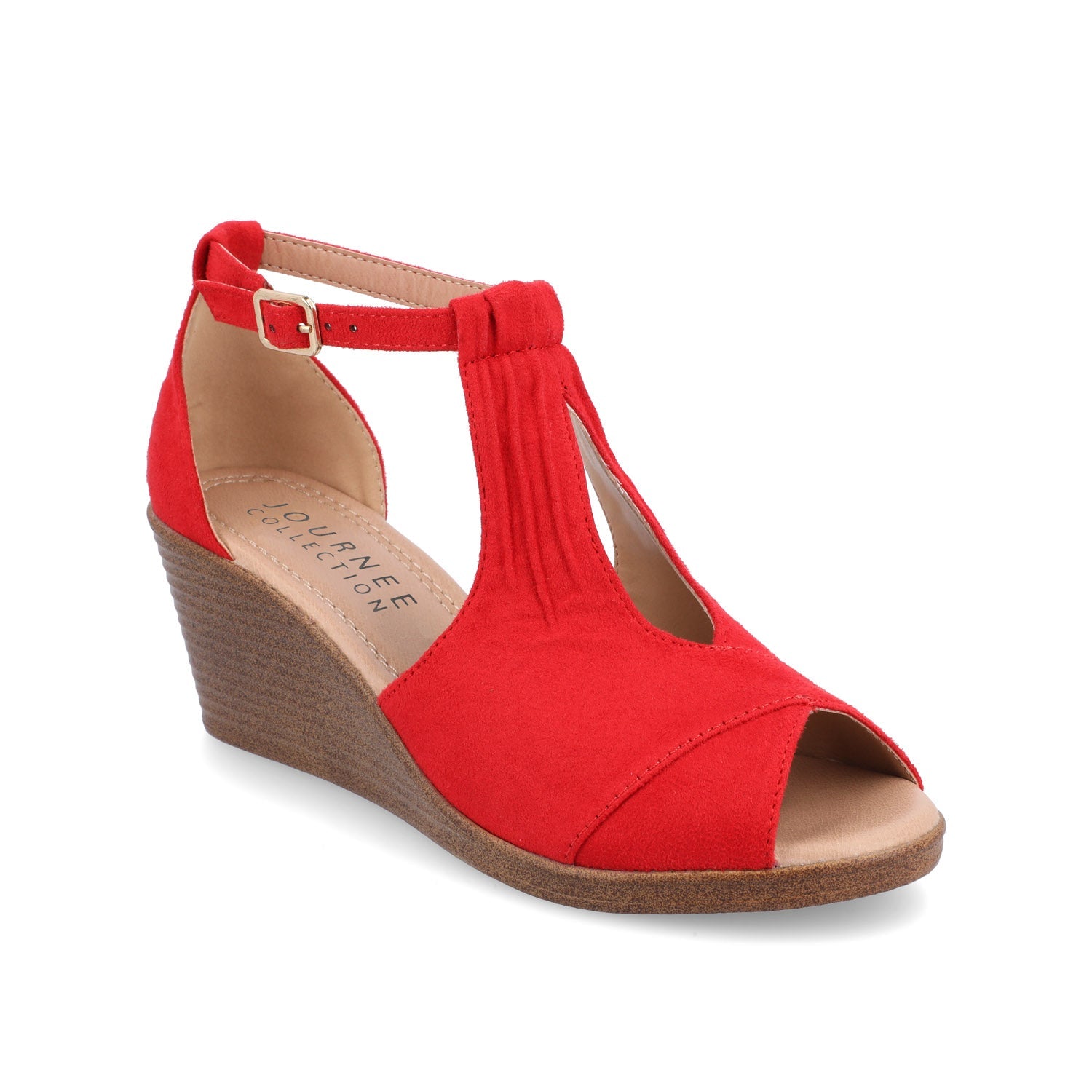 KEDZIE WEDGE HEELED SANDALS IN FAUX SUEDE - Red Faux Suede