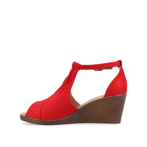 KEDZIE WEDGE HEELED SANDALS IN FAUX SUEDE - Red Faux Suede