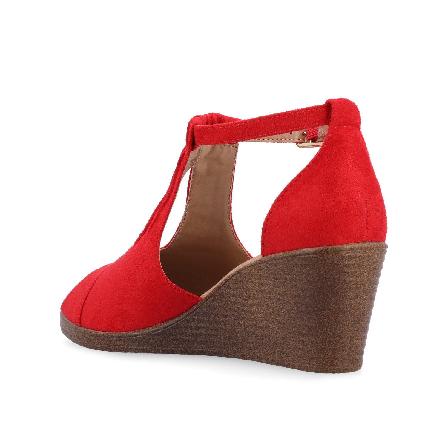 KEDZIE WEDGE HEELED SANDALS IN WIDE - Red Faux Suede