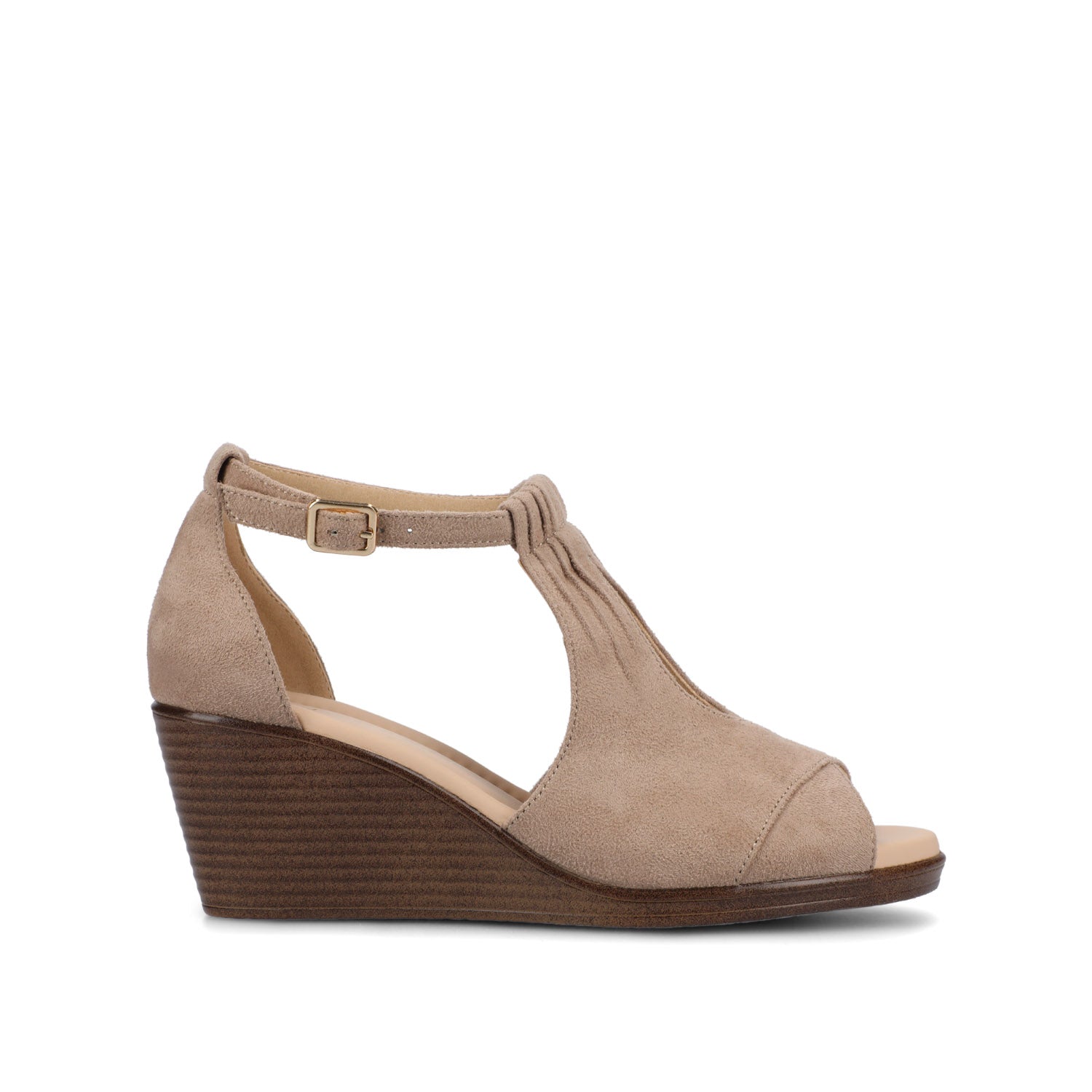 KEDZIE WEDGE HEELED SANDALS IN FAUX SUEDE - Taupe Suede