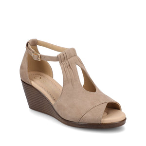 KEDZIE WEDGE HEELED SANDALS IN FAUX SUEDE - Taupe Suede