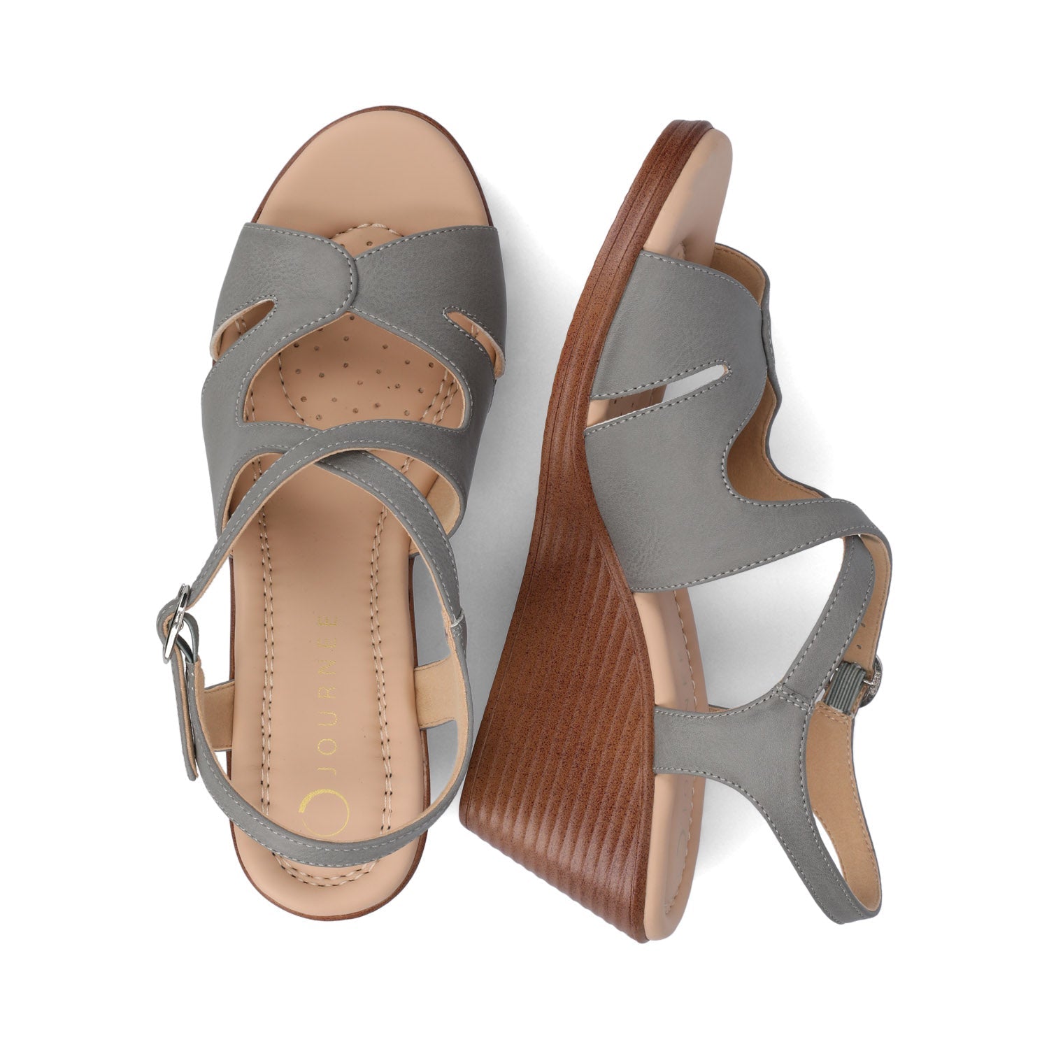 KEDZIEII ANKLE STRAP WEDGE SANDALS - Grey