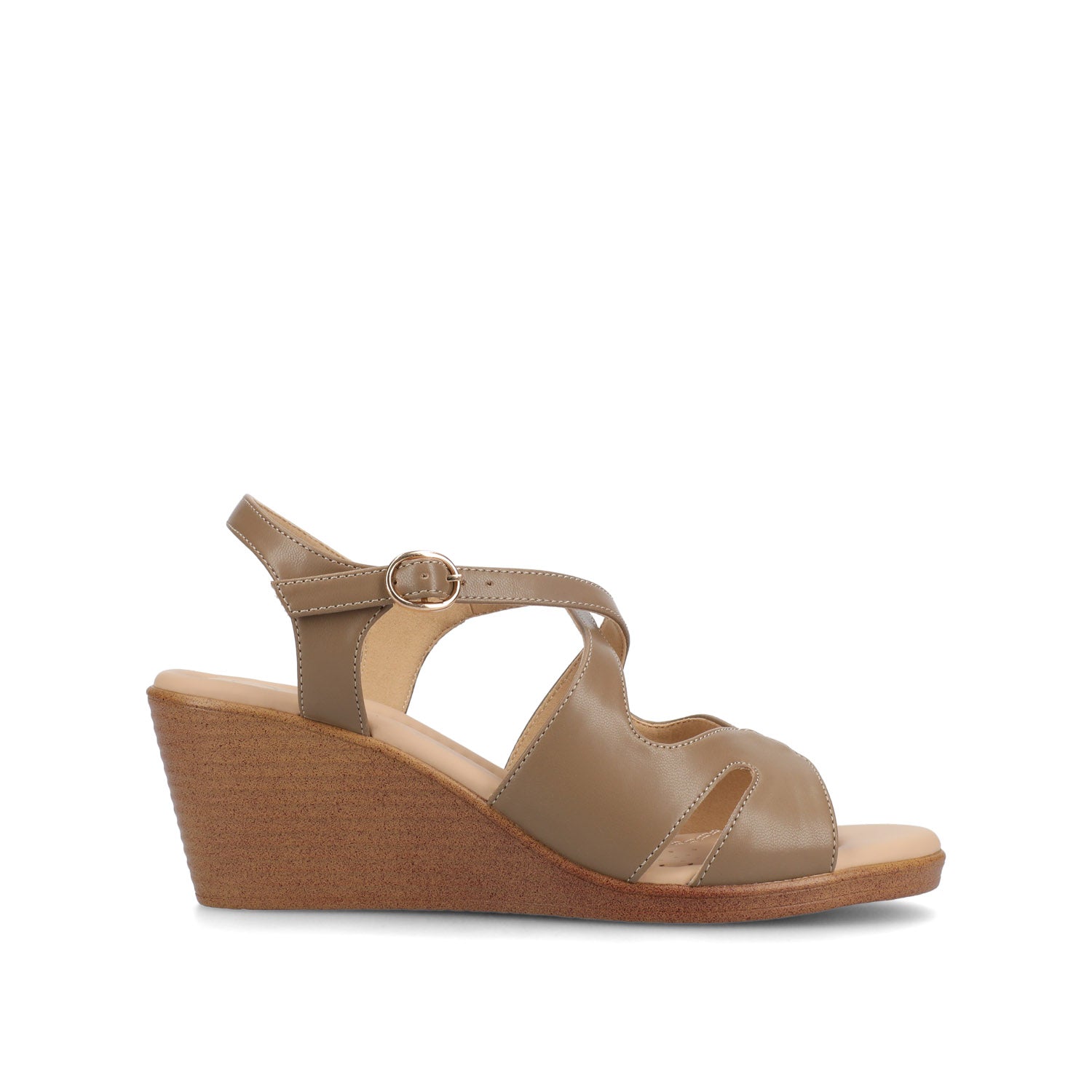 KEDZIEII ANKLE STRAP WEDGE SANDALS - Taupe