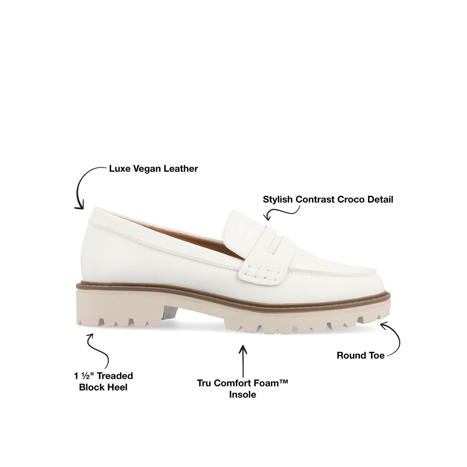 KENLY VEGAN LEATHER LOAFER FLATS IN WIDE - White PU