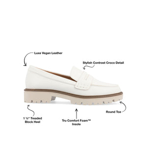 KENLY VEGAN LEATHER LOAFER FLATS IN WIDE - White PU